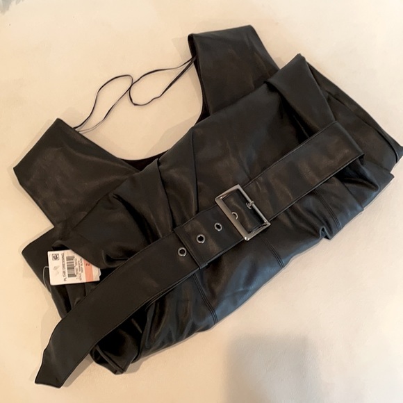 NWT (2) BAR 111 black pleather mini knee big belt tulip hem bodycon fit - Picture 10 of 10